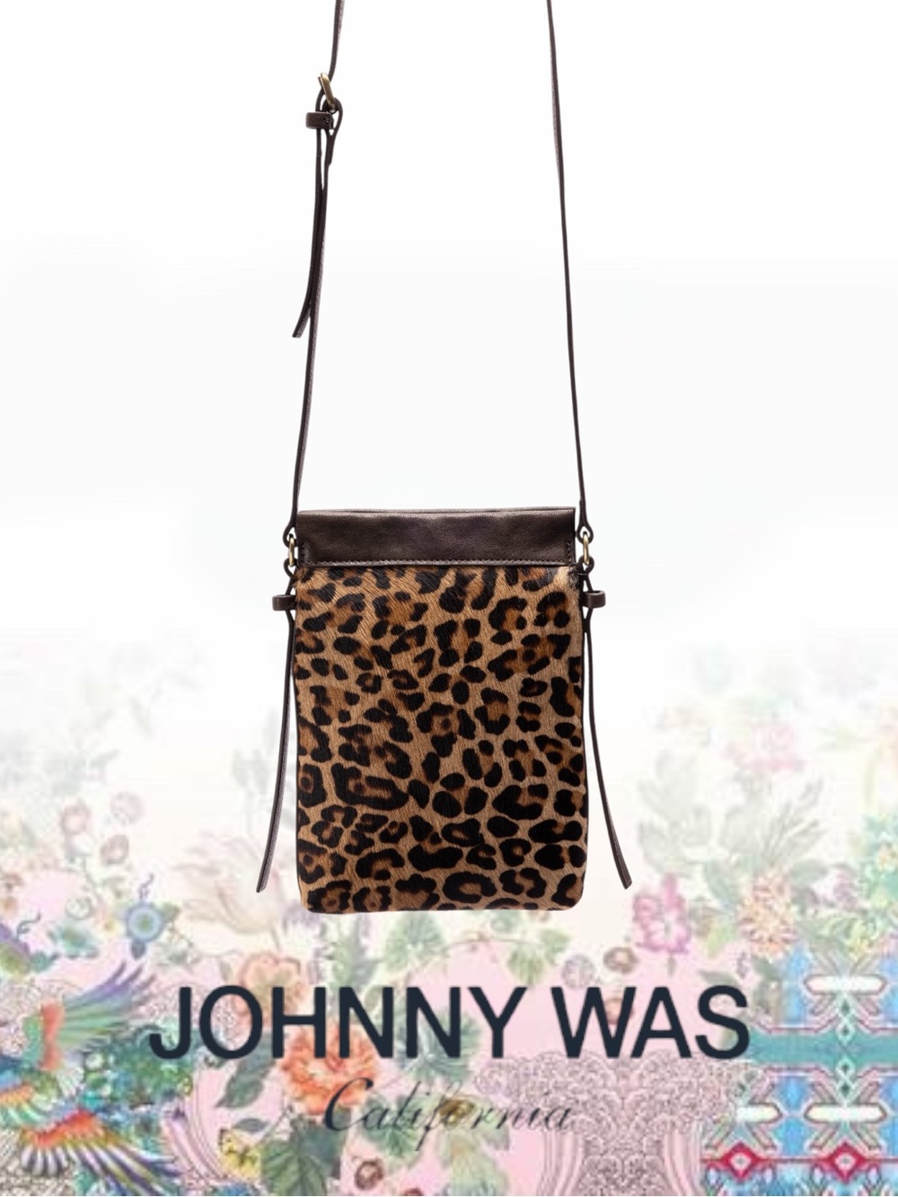 NWT Johnny Was Leopard Calf Hair Cinch Crossbody Bag OG Leopard Genuine Leather